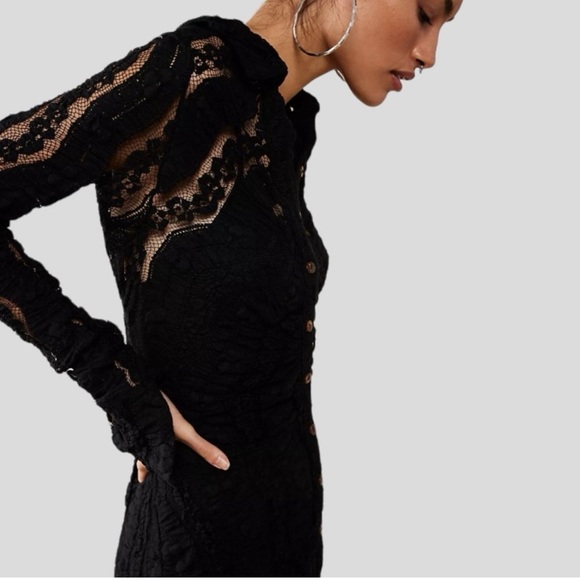 FREE PEOPLE Shayla Lace Mini Dress Black Bodycon Y2K M - Picture 12 of 12